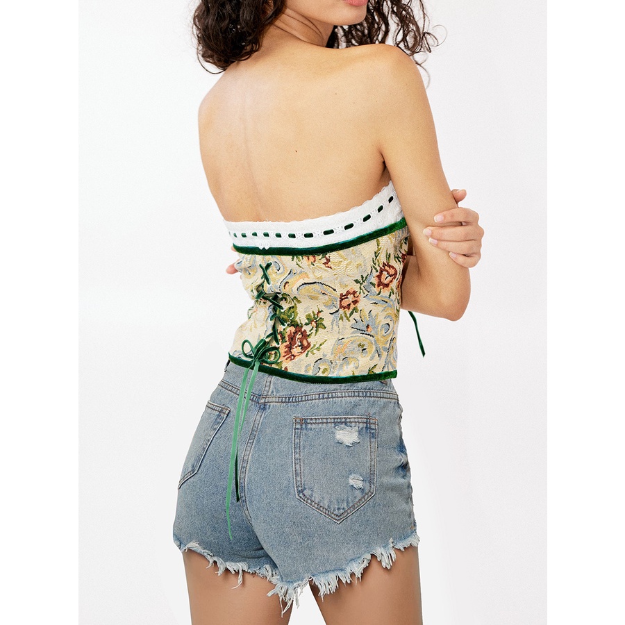 Áo Ống Không Tay Phối Ren Có Khóa Cài Đơn Giản Dành Cho Nữ