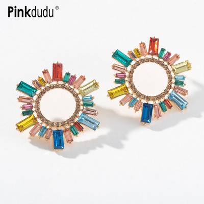 Khuyên tai PINKDUDU PD860 kim loại hình mặt trời thời trang cho nữ
