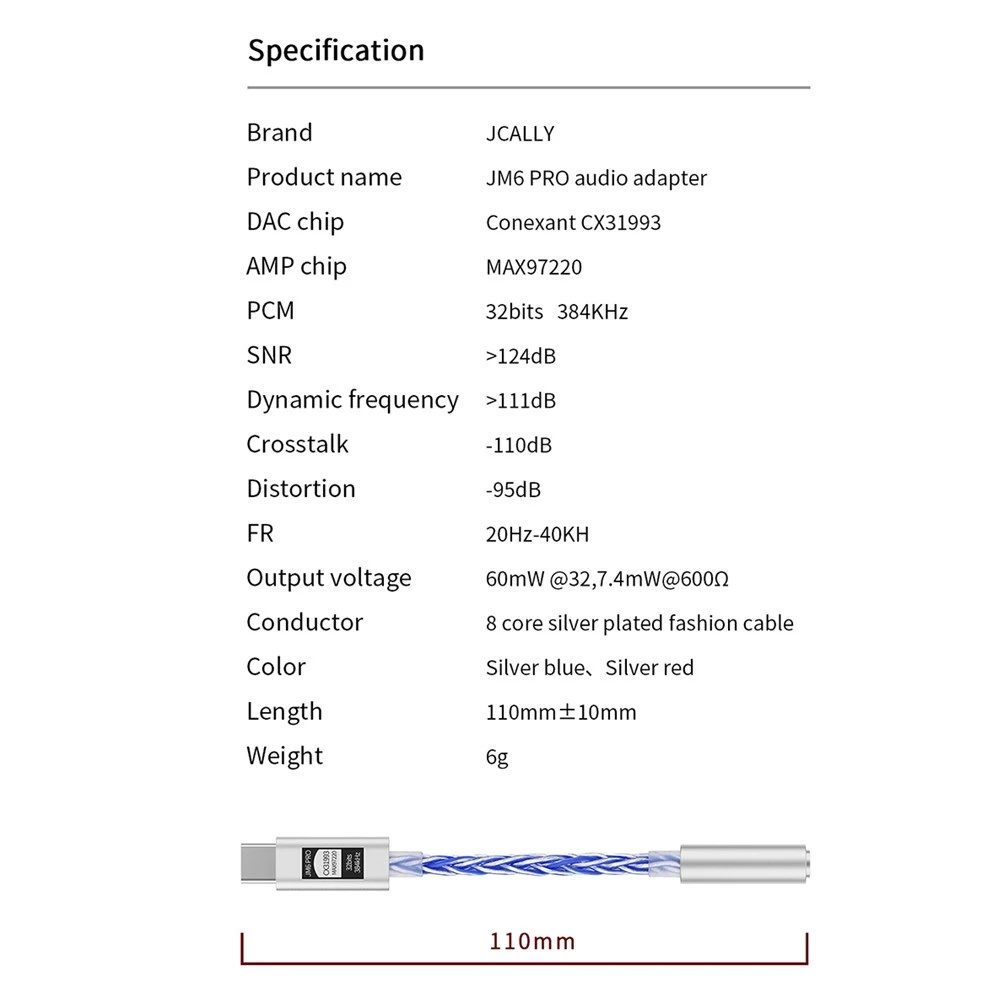 Thiết Bị Chuyển Đổi Âm Thanh Kỹ Thuật Số Từ JM6 Pro Type-C Sang 3.5mm Dual DAC CX31993 MAX97220