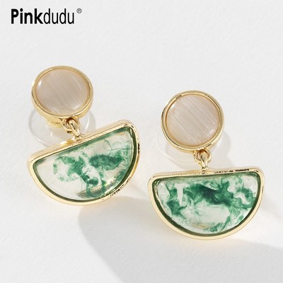 PINKDUDU Bông Tai Mạ Bạc 925 Dáng Dài Đính Hạt Nhựa Resin Màu Xanh Lá Thời Trang Cho Nữ PD1012
