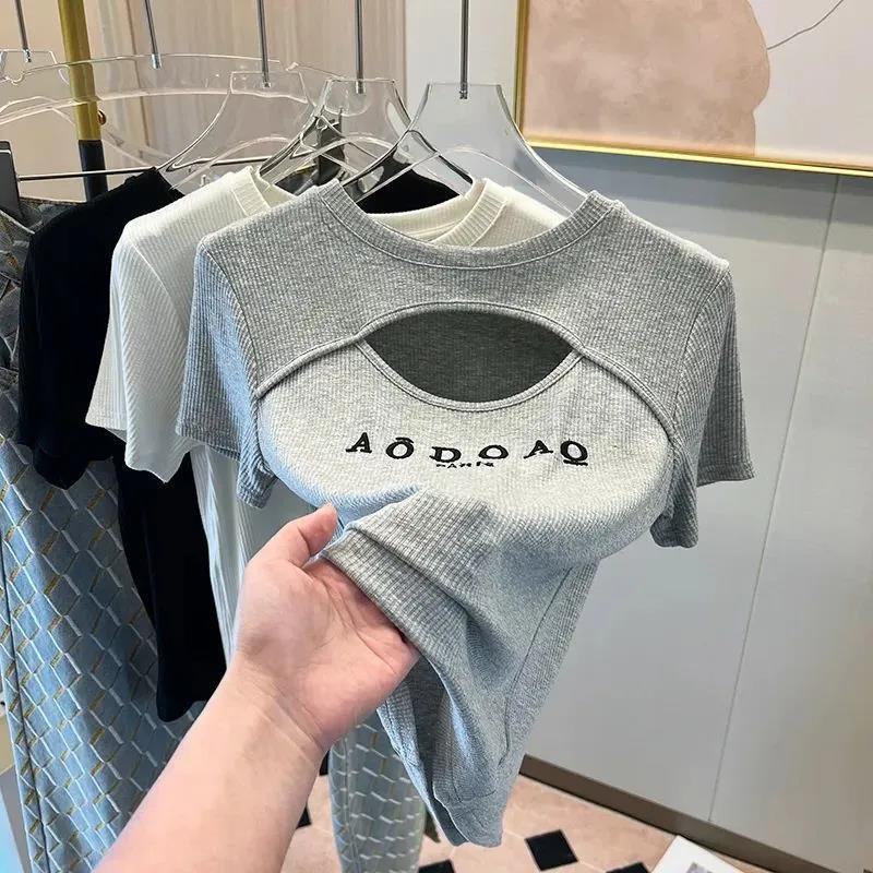 Áo Thun Tay Ngắn Dáng Ôm Thiết Kế Khoét Lỗ Thời Trang Cho Nữ