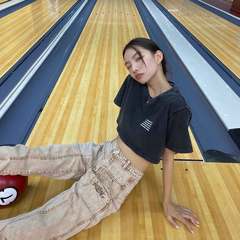 Jiashucheng Quần Jean Ống Đứng Phong Cách Retro Đường Phố Mỹ Cho Nữ