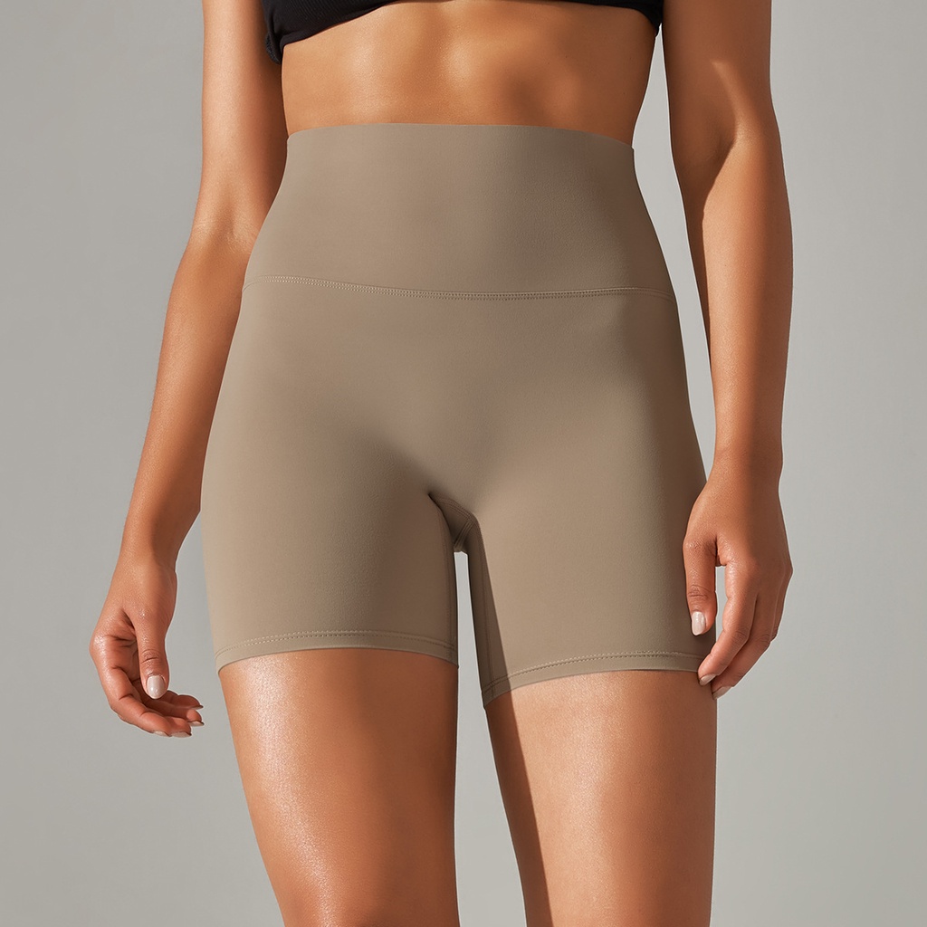 Quần Short Thể Thao yoga Lưng Cao Không Đường May Hai Mặt Màu nude Đào Ôm Dáng Cho Nữ