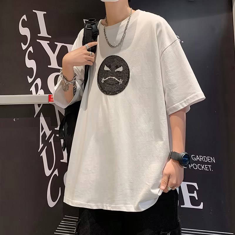 Áo Thun Tay Ngắn In Hình Thời Trang Dành Cho Nam Áo Thun Tay Ngắn In Hình Mặt Cười Đính Kim Sa Thời Trang 2023 Cho Nam