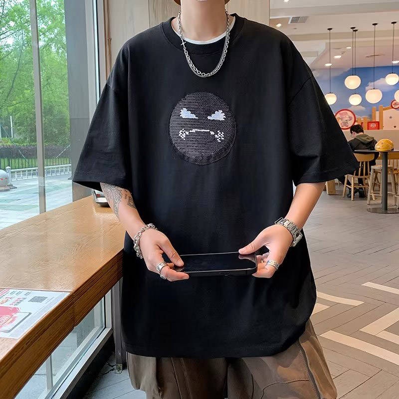 Áo Thun Tay Ngắn In Hình Thời Trang Dành Cho Nam Áo Thun Tay Ngắn In Hình Mặt Cười Đính Kim Sa Thời Trang 2023 Cho Nam