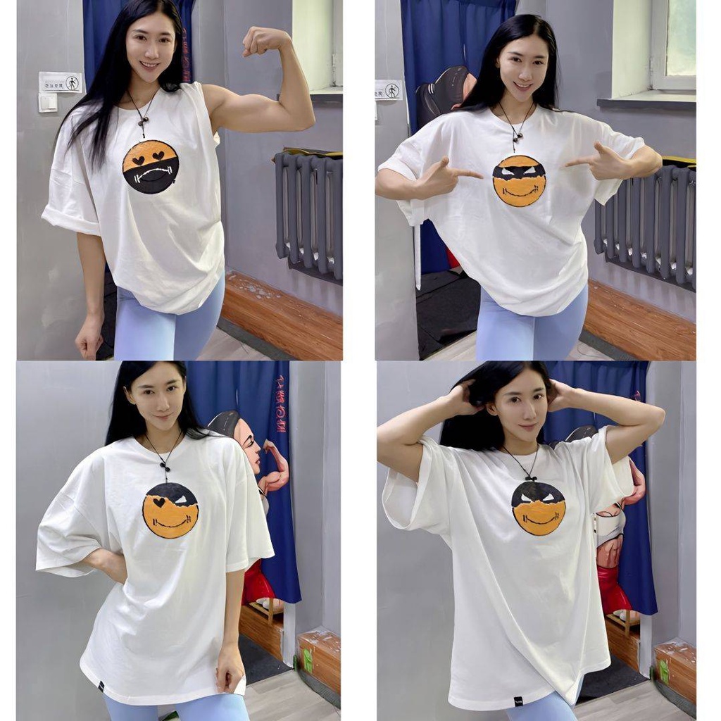Áo Thun Tay Ngắn In Hình Thời Trang Dành Cho Nam Áo Thun Cotton Tinh Khiết Dáng Rộng In Hình Mặt Cười Thay Đổi Mặt Cảm Xúc Công Nghiệp Nặng Năm 2023