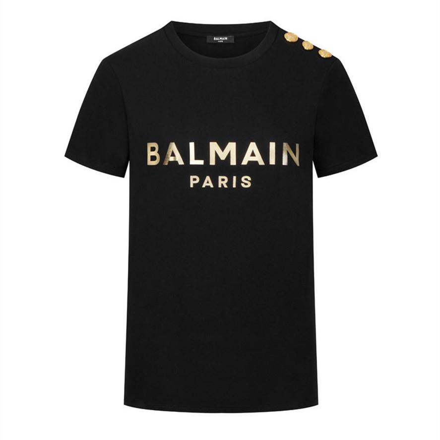 Balmain Áo Thun cotton Tay Lỡ Cổ Tròn In logo Nhãn Vàng Thời Trang Xuân Hè Cho Nam