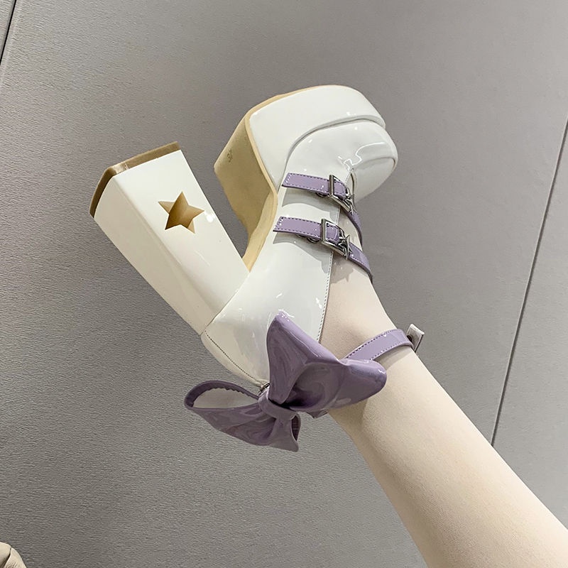 Giày Cao Gót Da Đính Nơ Phong Cách Retro Mùa Xuân 2023 Cho Nữ