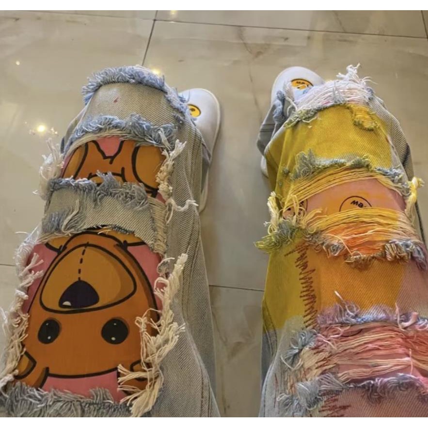 Drew Quần Jean Rách Gấu Bông Phong Cách Đường Phố Thường Ngày Cho Nam Và Nữ