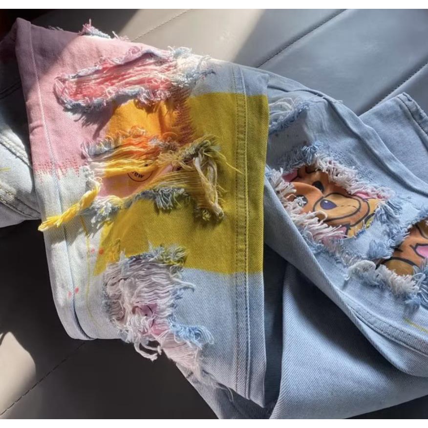 Drew Quần Jean Rách Gấu Bông Phong Cách Đường Phố Thường Ngày Cho Nam Và Nữ