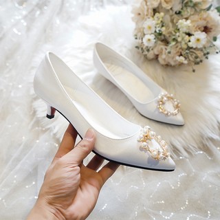 Giày cao gót 3cm mũi nhọn đính đá màu sâm panh dành cho phụ dâu / phù dâu / phù dâu