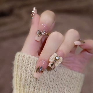 Làm Móng Tay Đeo Móng Tay Phong Cách Mới Trắng Pháp Miếng Móng Tay Camellia Vừa Dài Miếng Làm Móng Tay Giả Dán Móng Tay