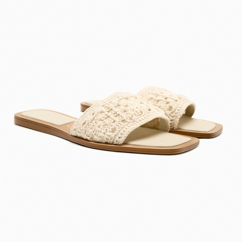 Dép Sandal Zara 2023 Đế Phẳng Quai Dệt Màu Be Dễ Phối Đồ Thời Trang Mùa Hè Cho Nữ