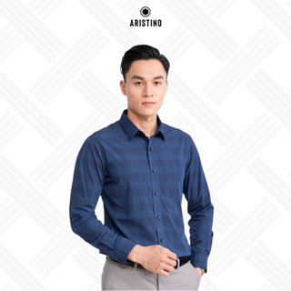  Áo Sơ mi Nam Aristino Regular Bamboo từ sợi tre thiên nhiên màu xanh tím than ALS08703 