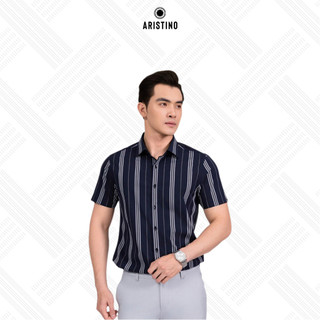  Áo sơ mi nam ngắn tay ARISTINO màu trắng kẻ xanh tím than nam tính lịch lãm - ASS069AS3 