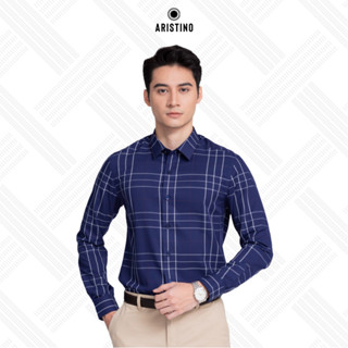  Áo sơ mi nam dài tay ARISTINO màu xanh tím than kẻ trắng nam tính lịch sự - ALS20902 