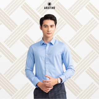  Sơ mi nam dài tay màu xanh biển ARISTINO slim fit chất liệu bamboo cao cấp họa tiết trơn ALS27702 