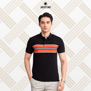 Áo polo nam ngắn tay ARISTINO màu đen kẻ lịch sự, tinh tế APS125S3