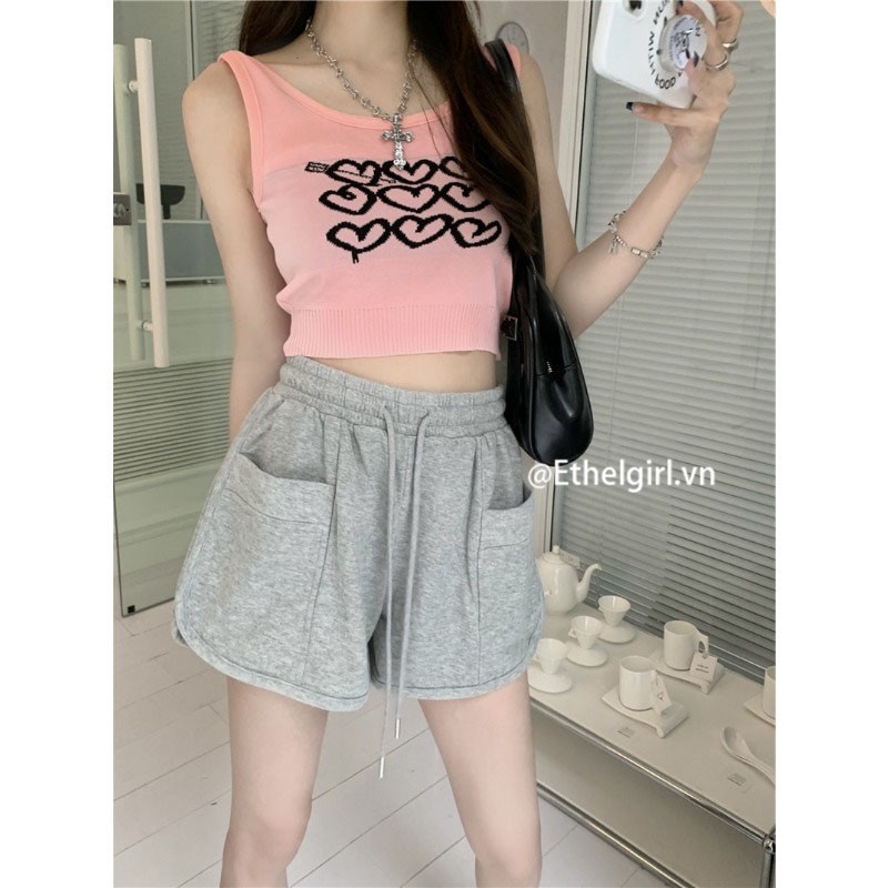 Ethelgirl Quần Short Thể Thao Lưng Cao Ống Rộng Có Dây Rút 3 Màu Sắc Chọn Lựa Dành Cho Nữ