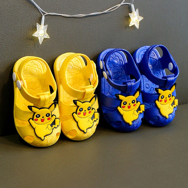 Giày Sandal Không Thấm Nước Chống Trượt Có Khóa Hình Pikachu Hoạt Hình Cho Bé 1-2 - 3 Tuổi