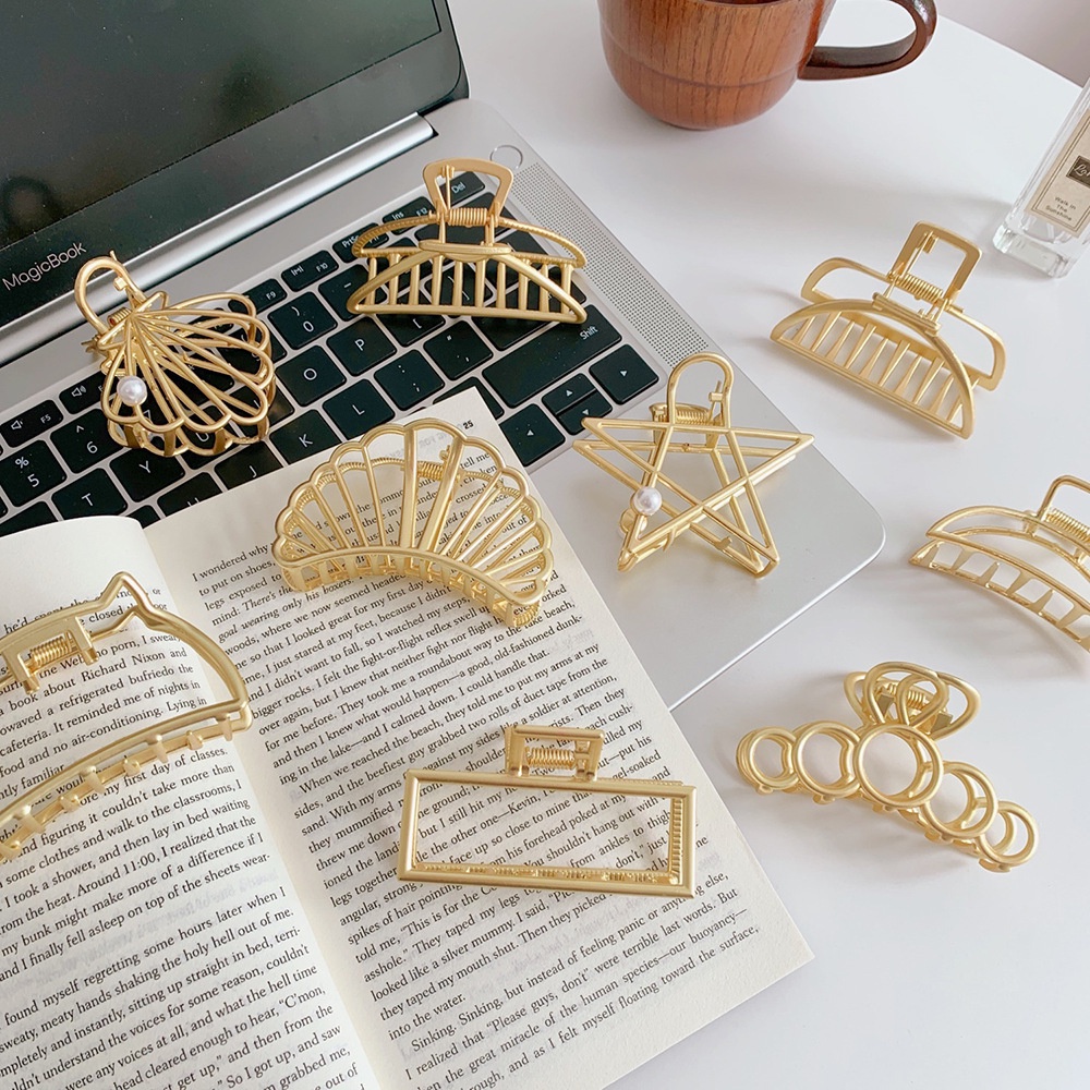 Kẹp Tóc Càng Cua Đính Đá / Ngọc Trai Bằng Hợp Kim Màu Vàng Sang Trọng