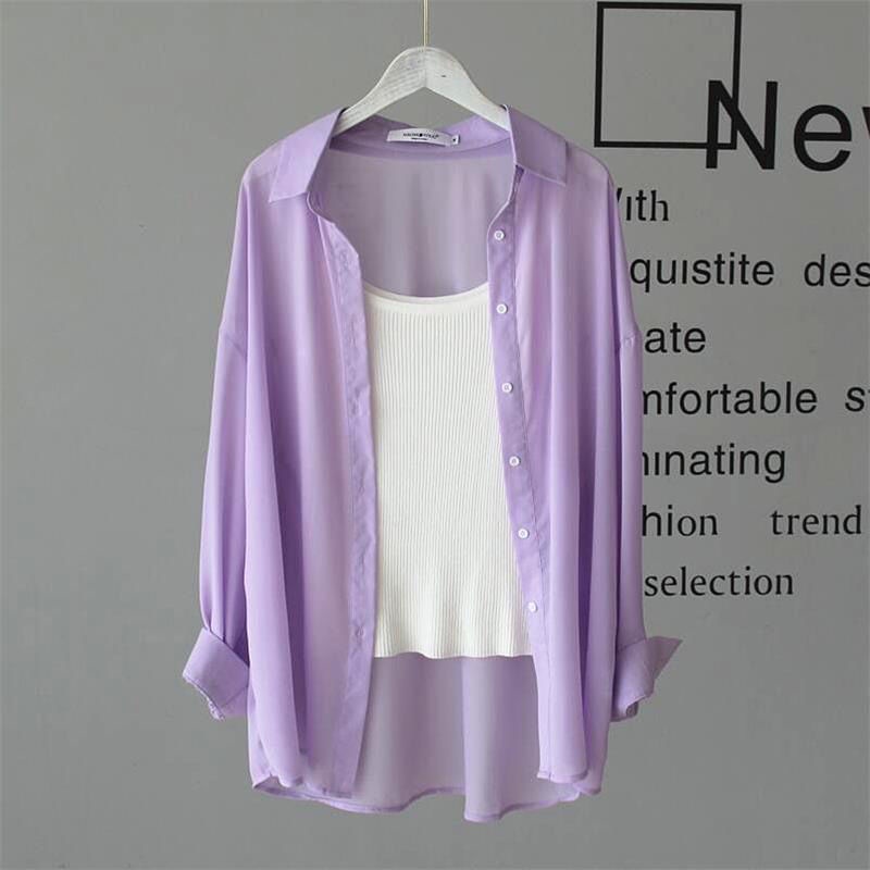 Áo Khoác Cardigan chiffon Mỏng Dáng Rộng Tay Dài Mềm Mại Thời Trang Mùa Hè Cho Nữ