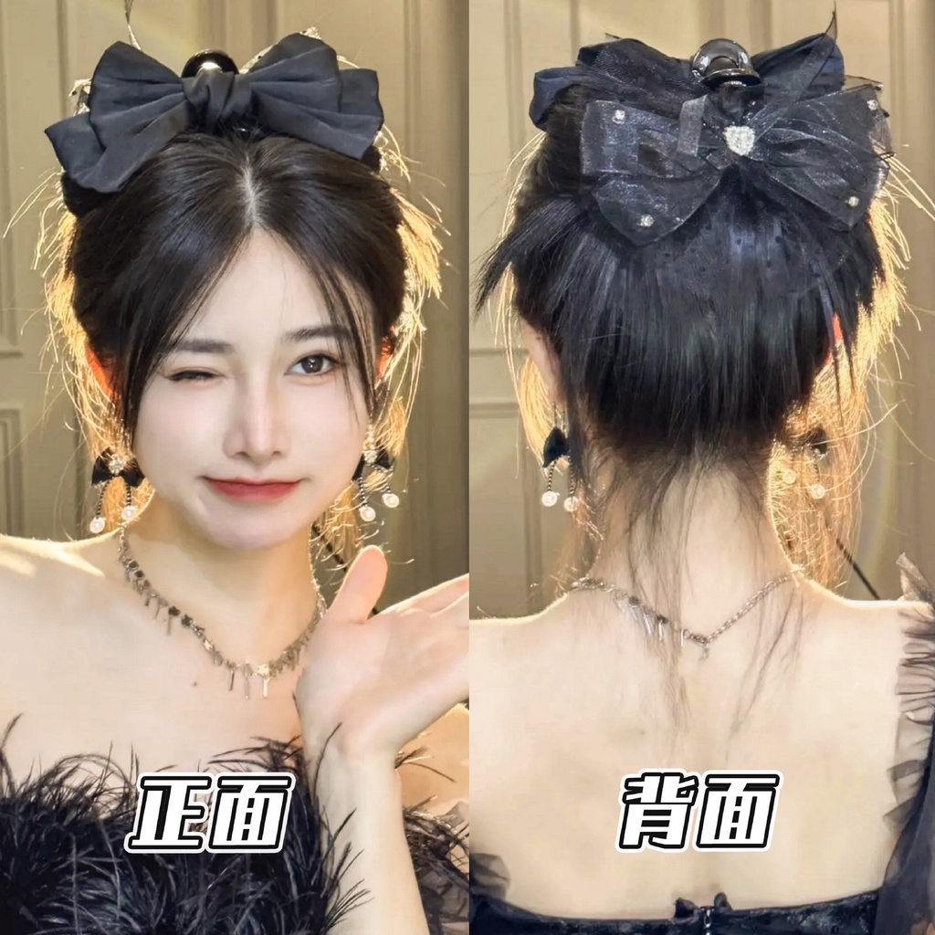 Kẹp Tóc Nơ Lưới Hai Mặt Đính Đá Lấp Lánh Chất Lượng Cao Cho Nữ