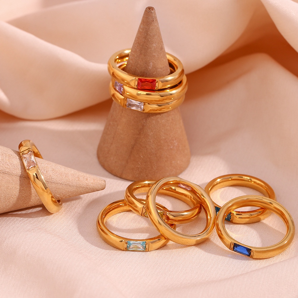 Nhẫn Thép Không Gỉ Mạ Vàng 18K Đính Đá Zircon 12 Màu