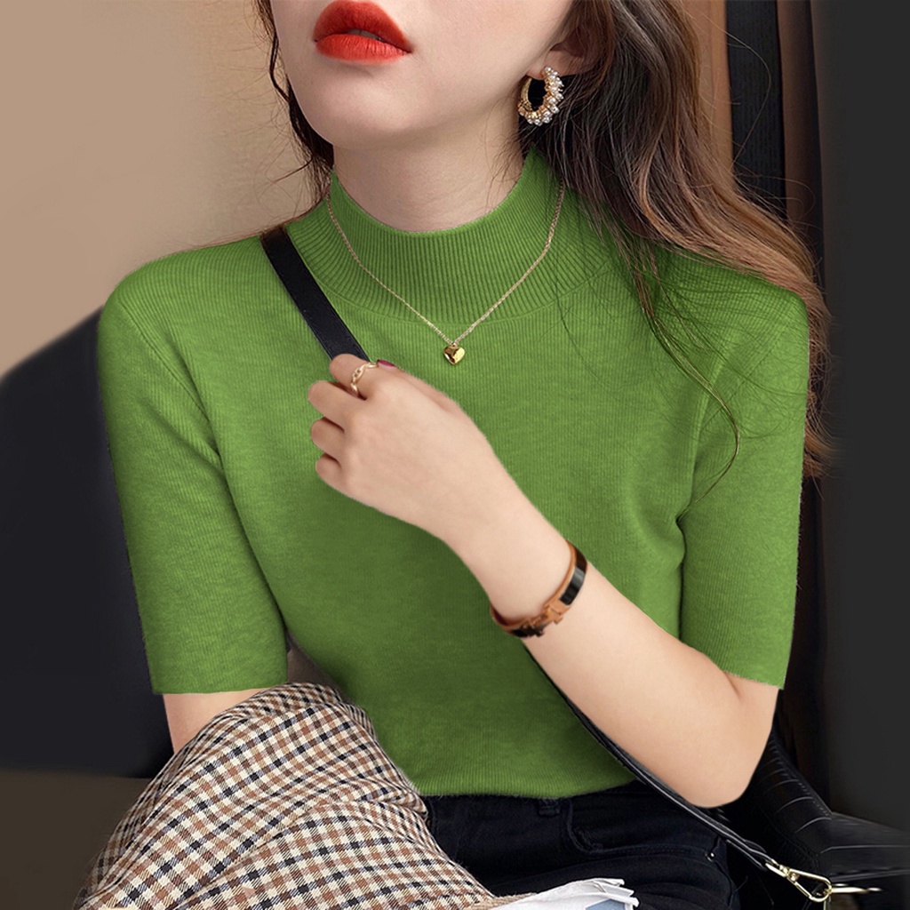 YAYUAN Áo Dệt Kim Tay Lửng Cổ Lọ Xinh Xắn Thời Trang | BigBuy360 - bigbuy360.vn