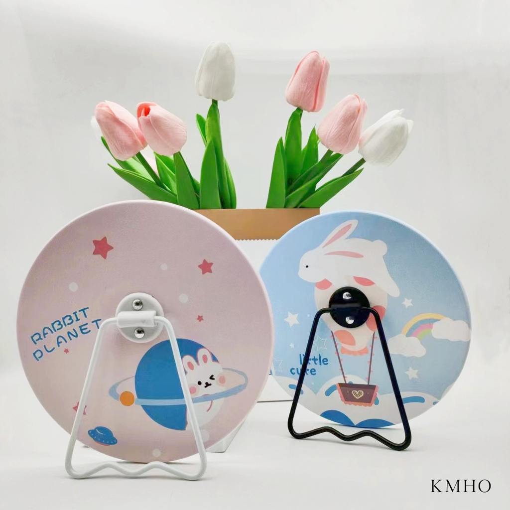 KMHO Trang điểm gương tròn đứng phòng trang điểm gương phim hoạt hình thiếu nữ trái tim tròn tường treo gương sinh viên ký túc xá bàn trang điểm gương