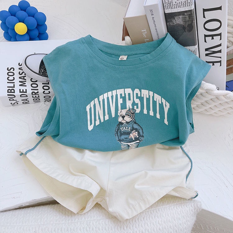 Bộ Áo Sơ Mi Sát Nách + Quần Short In Họa Tiết Hoạt Hình Kiểu Hàn Quốc Thời Trang Mùa Hè 2023 Cho
