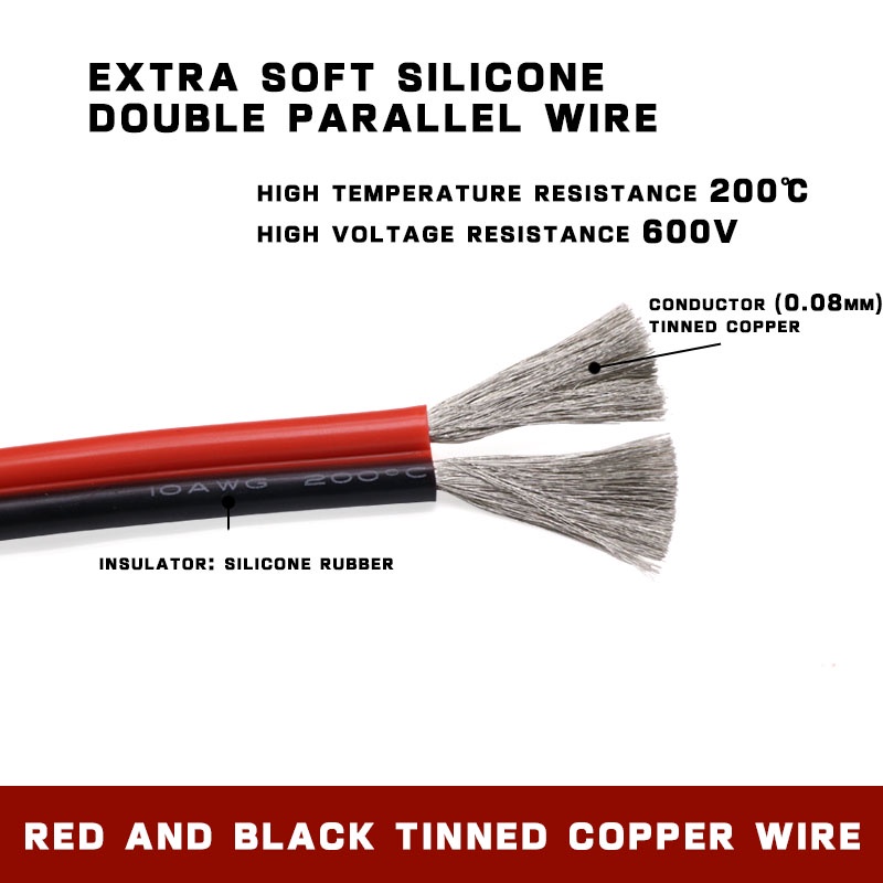 Dòng song song đôi silicon siêu mềm, Đen đỏ, 18awg-30awg, Dòng kết nối pin máy bay mô hình chịu nhiệ