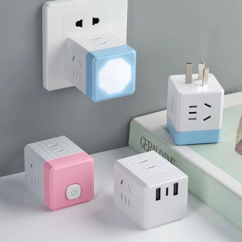 Khối lập phương, ổ cắm, bộ chuyển đổi, USB sạc, ổ cắm, ổ cắm, nhiều lỗ đa năng, có công tắc, đèn pha, đèn đêm, mã số quốc gia.