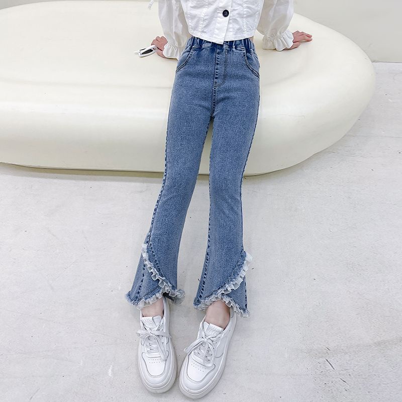 Quần Jean Ống Loe Ôm Dáng Co Giãn Phong Cách Phương Tây Thời Trang Xuân Thu 2023 Mới Cho Bé Gái