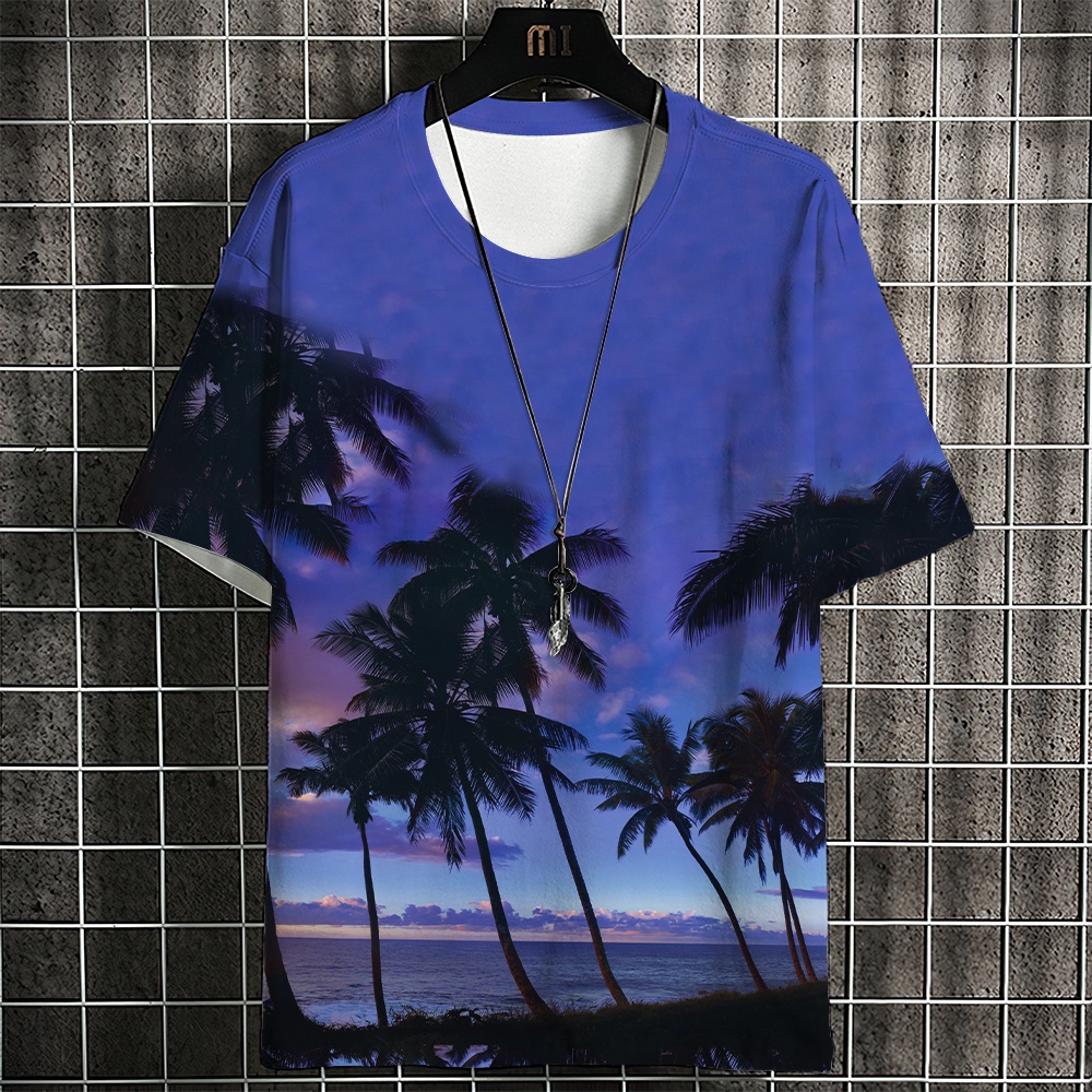 Áo Thun Ngắn Tay Dáng Rộng In Hình Cây Dừa Phong Cách Hawaii Thời Trang Mùa Hè Thoải Mái Dành Cho Nam