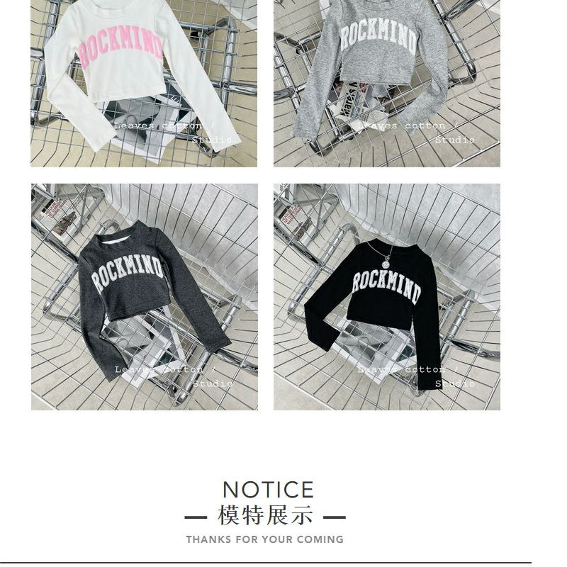 Áo Thun Croptop Tay Dài In Chữ Phong Cách Hip Hop Thời Trang Xuân Thu Cho Bé Gái