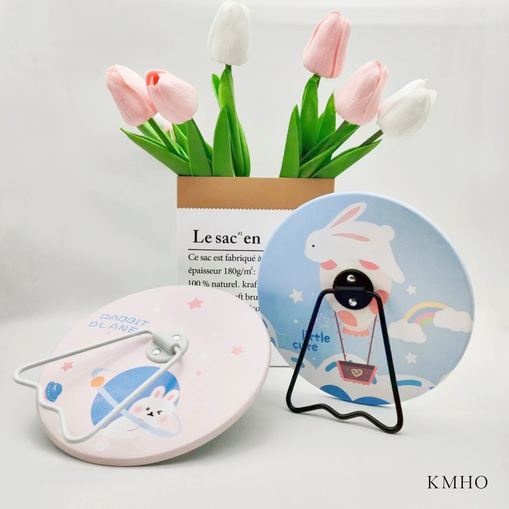 KMHO Trang điểm gương tròn đứng phòng trang điểm gương phim hoạt hình thiếu nữ trái tim tròn tường treo gương sinh viên ký túc xá bàn trang điểm gương