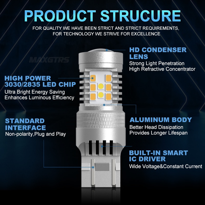 Bộ 2 Bóng Đèn Tín Hiệu Cho Xe Ô Tô Maxgs 2x T20 7443 W21/5W 1157 3157 BAY15D 28SMD 2835
