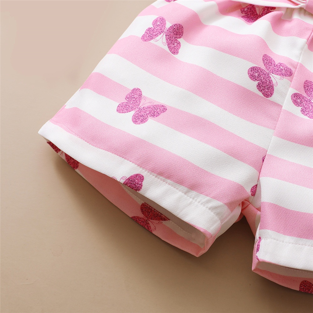 Set đồ MIKRDOO 2 món áo kiểu hở vai màu trơn và quần đùi in họa tiết tùy chọn thời trang mùa hè cho bé gái 1-5 tuổi