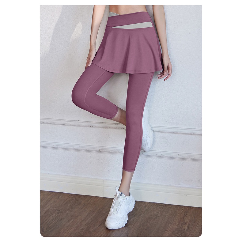 Váy Quần Legging Lưng Cao Co Giãn Nhanh Khô Thoáng Khí Màu Sắc Tương Phản Thời Trang Tập Yoga