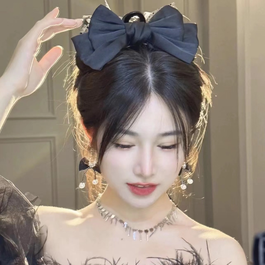 Kẹp Tóc Nơ Lưới Hai Mặt Đính Đá Lấp Lánh Chất Lượng Cao Cho Nữ