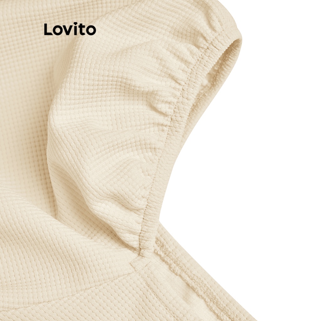 Lovito Áo Thun Trơn Phối Màu Tương Phản Phong Cách Vintage Cho Nữ L44EE004 (Màu trắng ngà)