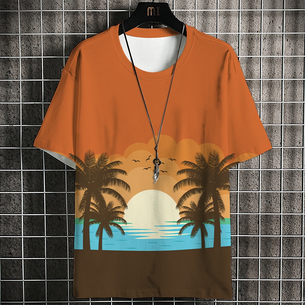 Áo Thun Ngắn Tay Dáng Rộng In Hình Cây Dừa Phong Cách Hawaii Thời Trang Mùa Hè Thoải Mái Cho Nam