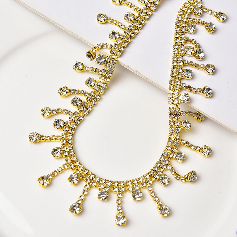 Vòng cổ Sợi Xích Dài 50cm / 100cm Mặt Kính Đính Đá Pha Lê Trang Trí Đầm Cưới DIY