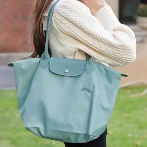Longchamp Túi Xách Mua Sắm Dòng Màu Xanh Lá Cây Chính Hãng Size L * M Tai Dài Có Thể Gập Lại Cho Nữ