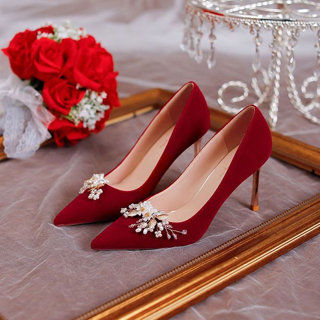 Giày Cao Gót Hai Quai Lục Giác Thời Trang Đám Cưới 2023