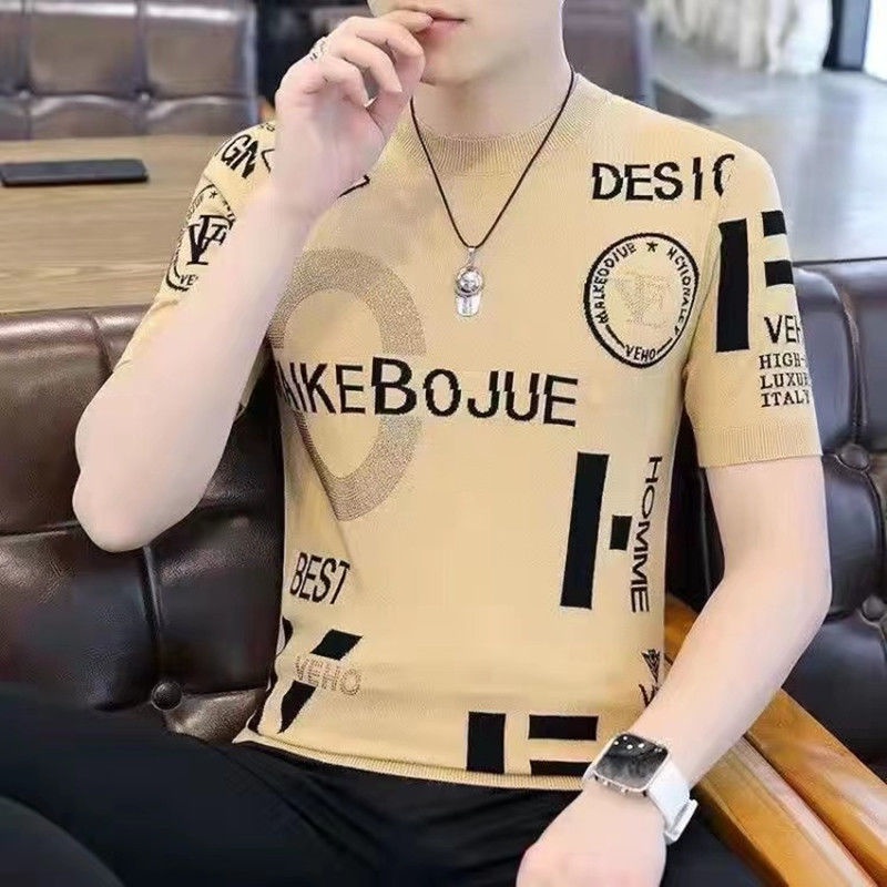 Áo Thun Lụa Lạnh Tay Ngắn Cổ Tròn In Hình Thời Trang Mùa Hè Hàng Mới Dành Cho Bạn Nam