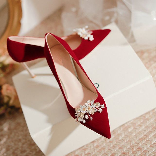 Giày Cao Gót Hai Quai Lục Giác Thời Trang Đám Cưới 2023