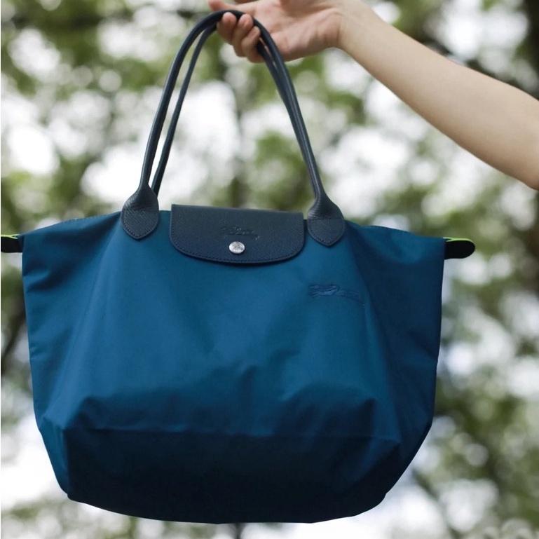 Longchamp Túi Xách Mua Sắm Dòng Màu Xanh Lá Cây Chính Hãng Size L * M Tai Dài Có Thể Gập Lại Cho Nữ