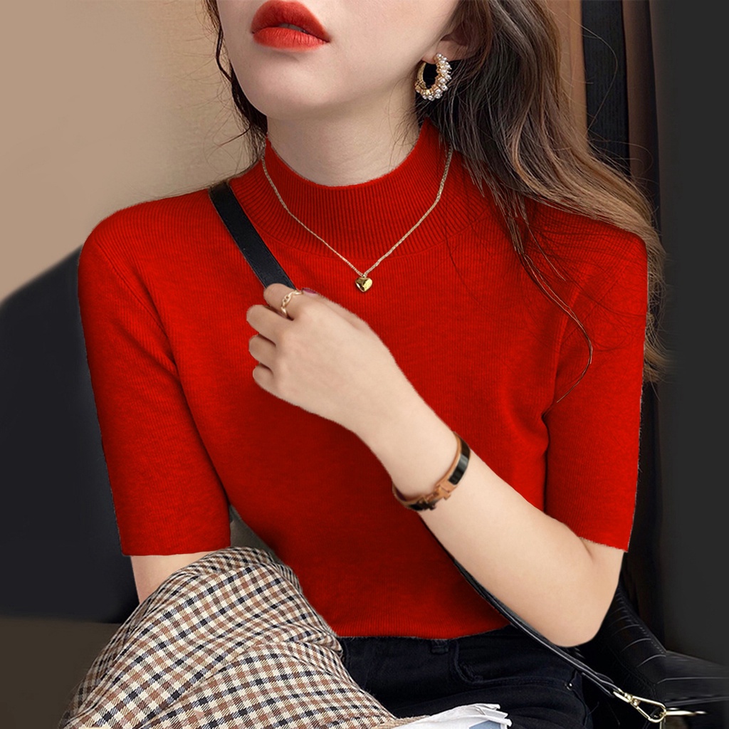 YAYUAN Áo Dệt Kim Tay Lửng Cổ Lọ Xinh Xắn Thời Trang | BigBuy360 - bigbuy360.vn